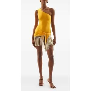 Taller Marmo Yacare One-Shoulder Fringed Swimsuit Yellow - L